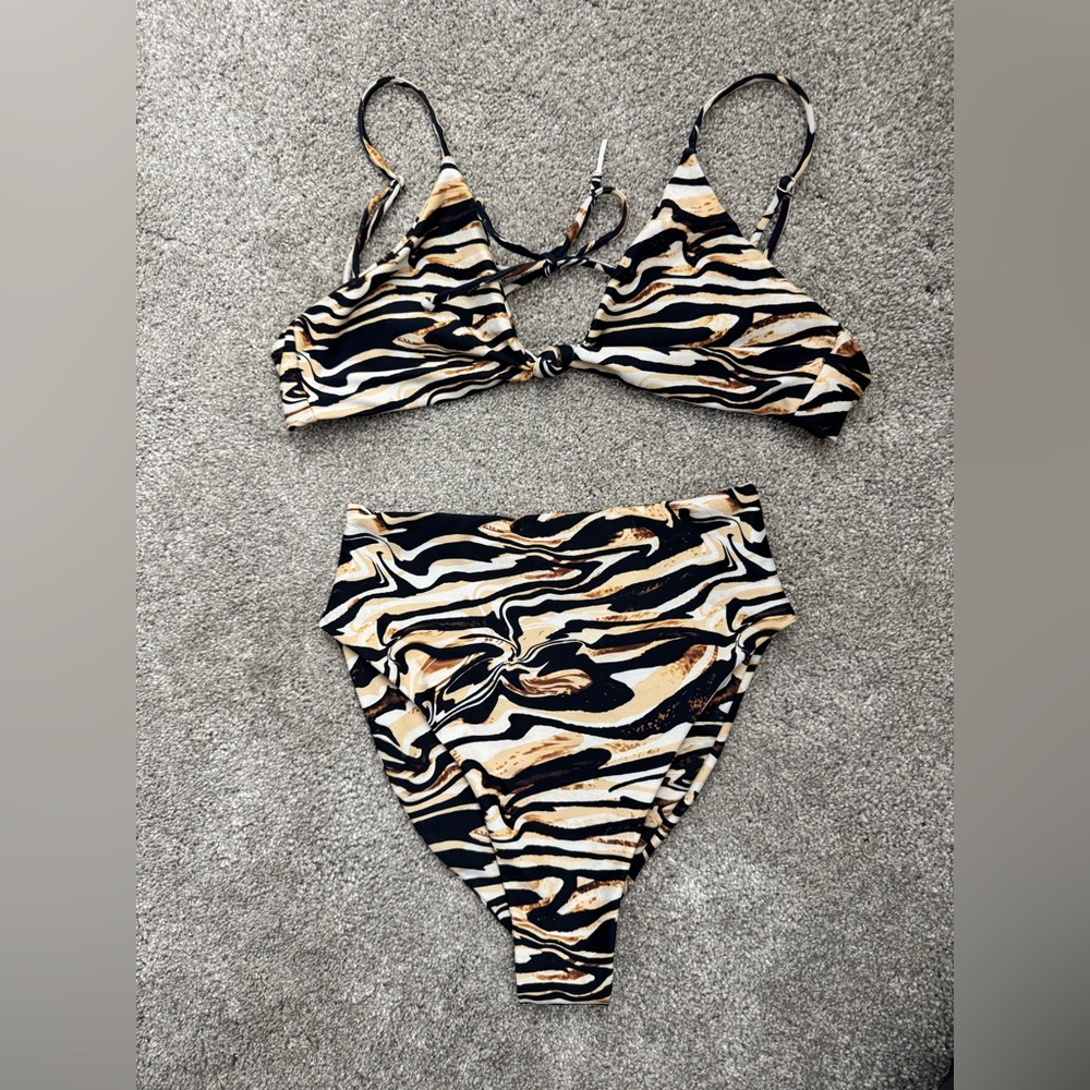 Skatie Zebra Print Bikini - Black and Tan